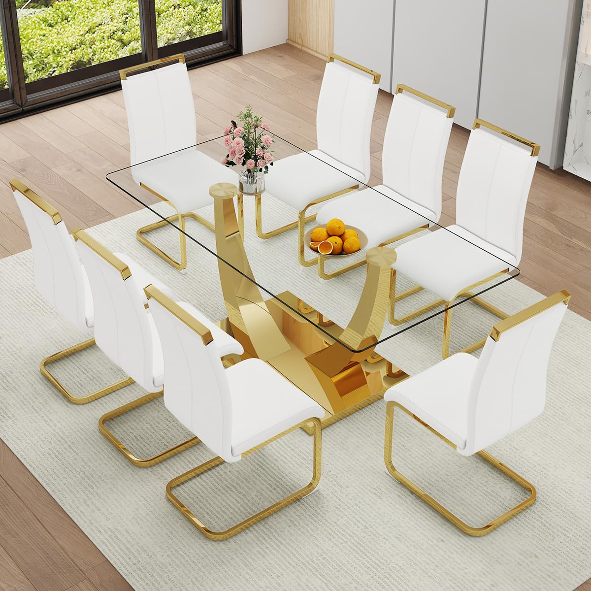 Amazon.com - NYEESS 71” Glass Dining Table Set for 8,Gold Dining